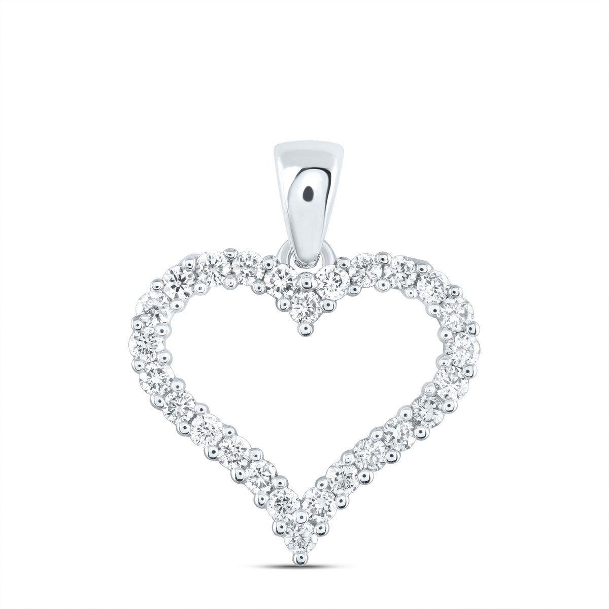 14K White Gold Round Diamond Womens Outline Heart Pendant 1/2 Cttw - Splendid Jewellery