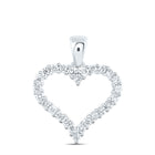 14K White Gold Round Diamond Womens Outline Heart Pendant 1/2 Cttw - Splendid Jewellery