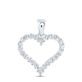 14K White Gold Round Diamond Womens Outline Heart Pendant 1/2 Cttw - Splendid Jewellery