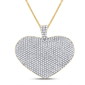 14K Yellow Gold Round Diamond Heart Pendant 2 Cttw - Splendid Jewellery
