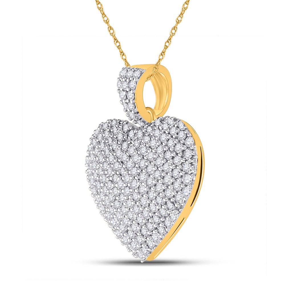 14K Yellow Gold Round Diamond Heart Pendant 1 Cttw - Splendid Jewellery
