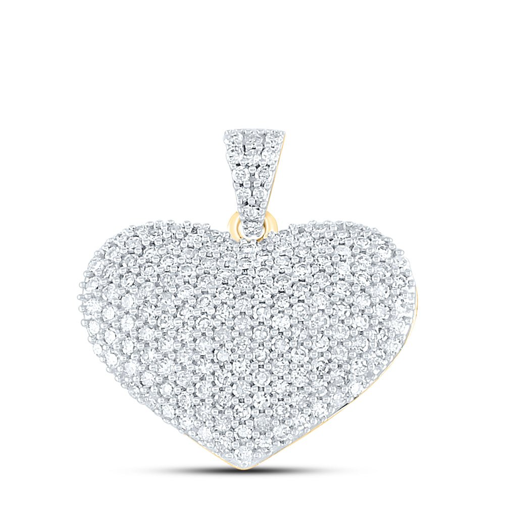 14K Yellow Gold Round Diamond Heart Pendant 1 Cttw - Splendid Jewellery