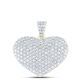 14K Yellow Gold Round Diamond Heart Pendant 1 Cttw - Splendid Jewellery