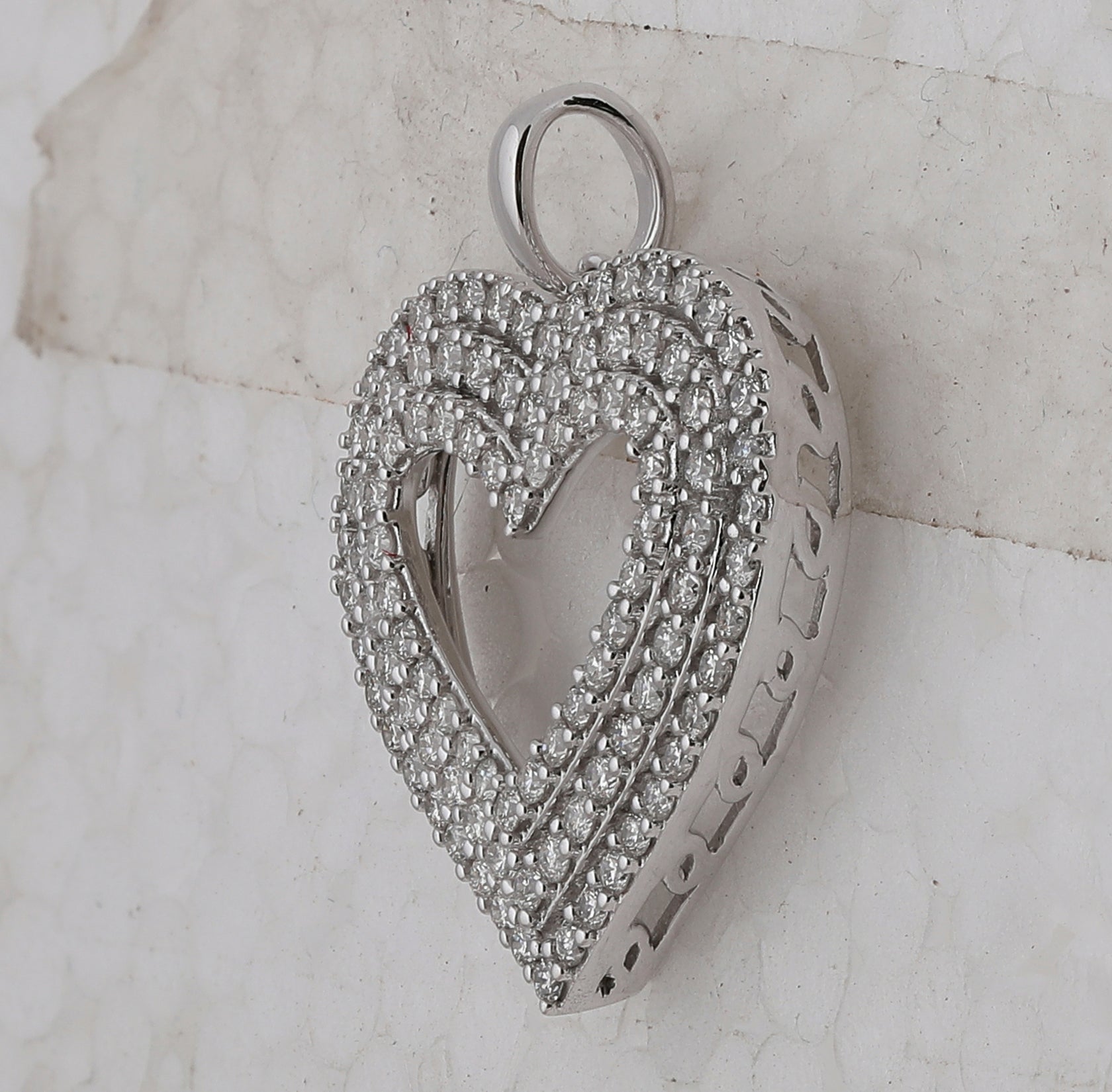 14K White Gold Round Diamond Womens Triple Halo Heart Pendant 1 Cttw - Splendid Jewellery