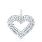 14K White Gold Round Diamond Womens Triple Halo Heart Pendant 1 Cttw - Splendid Jewellery