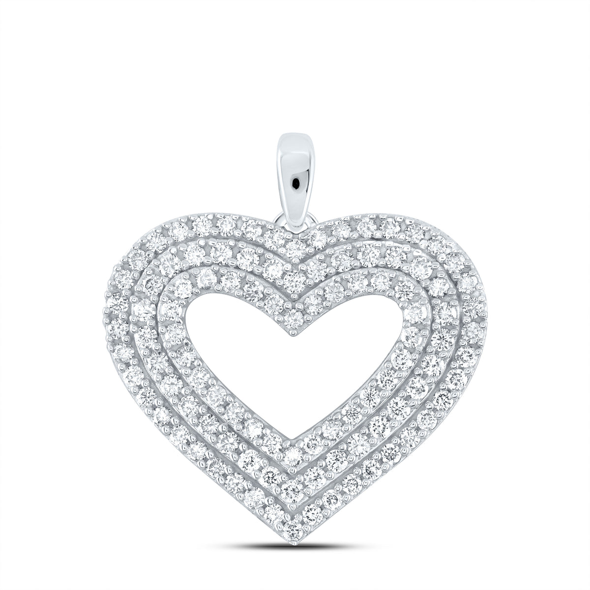 14K White Gold Round Diamond Womens Triple Halo Heart Pendant 1 Cttw - Splendid Jewellery
