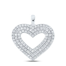Load image into Gallery viewer, 14K White Gold Round Diamond Womens Triple Halo Heart Pendant 1 Cttw - Splendid Jewellery