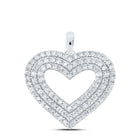 14K White Gold Round Diamond Womens Triple Halo Heart Pendant 1 Cttw - Splendid Jewellery