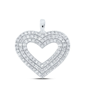14K White Gold Round Diamond Womens Triple Halo Heart Pendant 1 Cttw - Splendid Jewellery