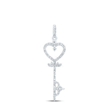 Load image into Gallery viewer, 10K White Gold Round Diamond Womens Key Heart Pendant 1/5 Cttw - Splendid Jewellery