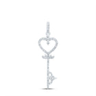 10K White Gold Round Diamond Womens Key Heart Pendant 1/5 Cttw - Splendid Jewellery