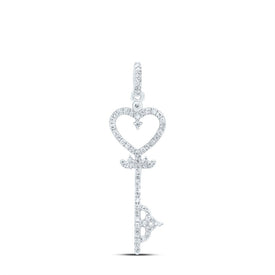 10K White Gold Round Diamond Womens Key Heart Pendant 1/5 Cttw - Splendid Jewellery