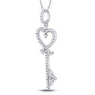 10K White Gold Round Diamond Womens Key Heart Pendant 1/5 Cttw - Splendid Jewellery