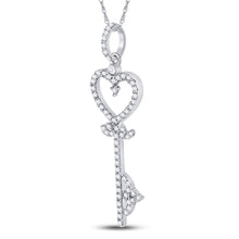Load image into Gallery viewer, 10K White Gold Round Diamond Womens Key Heart Pendant 1/5 Cttw - Splendid Jewellery