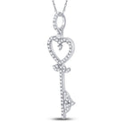 10K White Gold Round Diamond Womens Key Heart Pendant 1/5 Cttw - Splendid Jewellery