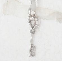 Load image into Gallery viewer, Sterling Silver Round Diamond Sterling Silver Womens Heart Key Pendant 1/8 Cttw - Splendid Jewellery
