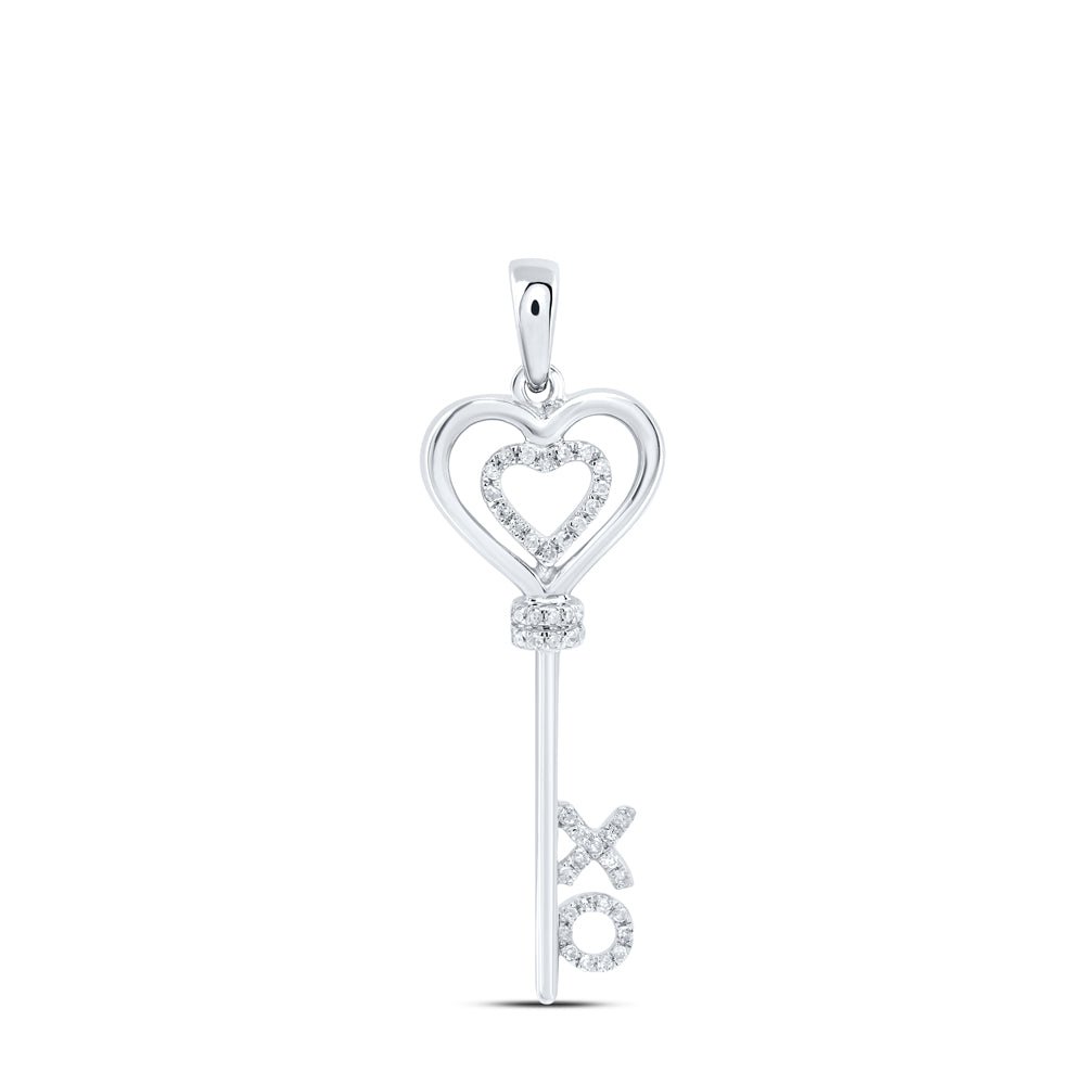 Sterling Silver Round Diamond Sterling Silver Womens Heart Key Pendant 1/8 Cttw - Splendid Jewellery