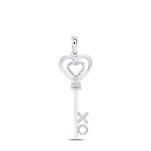 Load image into Gallery viewer, Sterling Silver Round Diamond Sterling Silver Womens Heart Key Pendant 1/8 Cttw - Splendid Jewellery