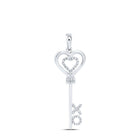 Sterling Silver Round Diamond Sterling Silver Womens Heart Key Pendant 1/8 Cttw - Splendid Jewellery
