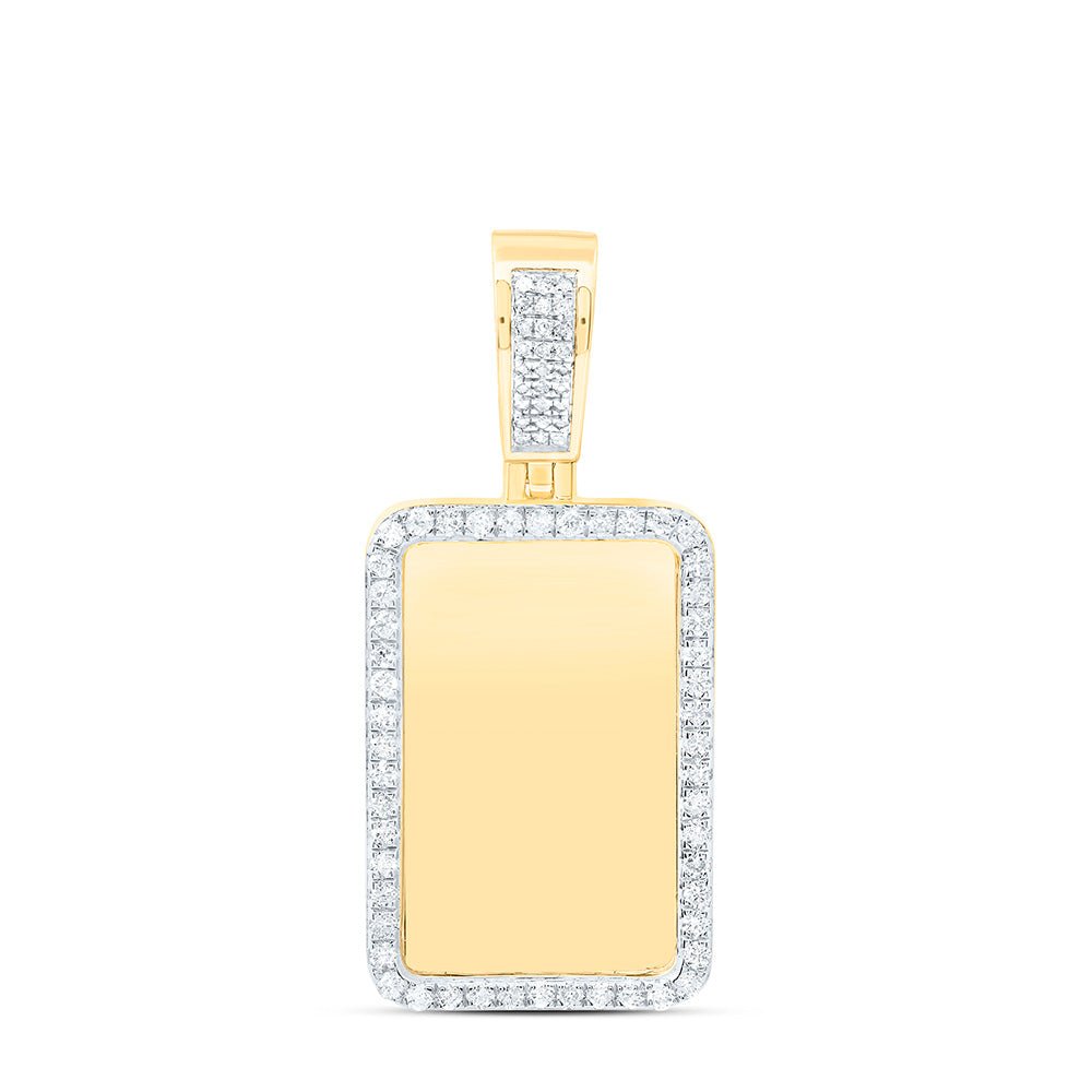 10K Yellow Gold Round Diamond Dog Tag Picture Memory Charm Pendant 3/4 Cttw - Splendid Jewellery