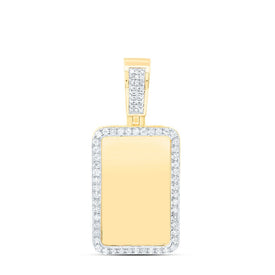 10K Yellow Gold Round Diamond Dog Tag Picture Memory Charm Pendant 3/4 Cttw - Splendid Jewellery