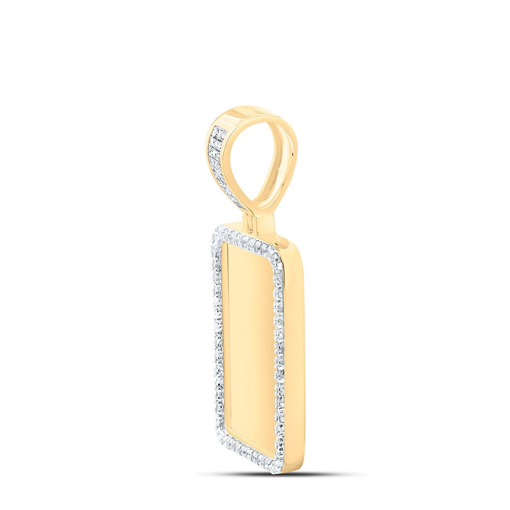 10K Yellow Gold Round Diamond Dog Tag Picture Memory Charm Pendant 3/4 Cttw - Splendid Jewellery
