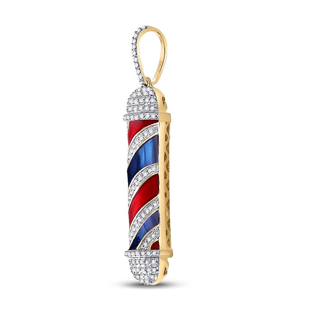 10K Yellow Gold Round Diamond P1 Barber Pole Charm Pendant 3/8 Cttw - Splendid Jewellery