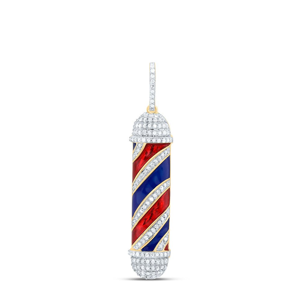 10K Yellow Gold Round Diamond P1 Barber Pole Charm Pendant 3/8 Cttw - Splendid Jewellery