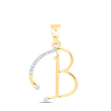 Load image into Gallery viewer, 10K Yellow Gold Round Diamond B Initial Letter Pendant 1/12 Cttw - Splendid Jewellery