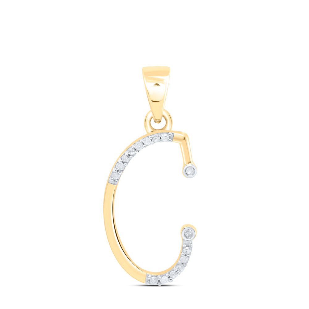 10K Yellow Gold Round Diamond C Initial Letter Pendant 1/12 Cttw - Splendid Jewellery