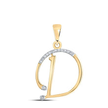Load image into Gallery viewer, 10K Yellow Gold Round Diamond D Initial Letter Pendant 1/12 Cttw - Splendid Jewellery