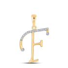 10K Yellow Gold Round Diamond F Initial Letter Pendant 1/12 Cttw - Splendid Jewellery