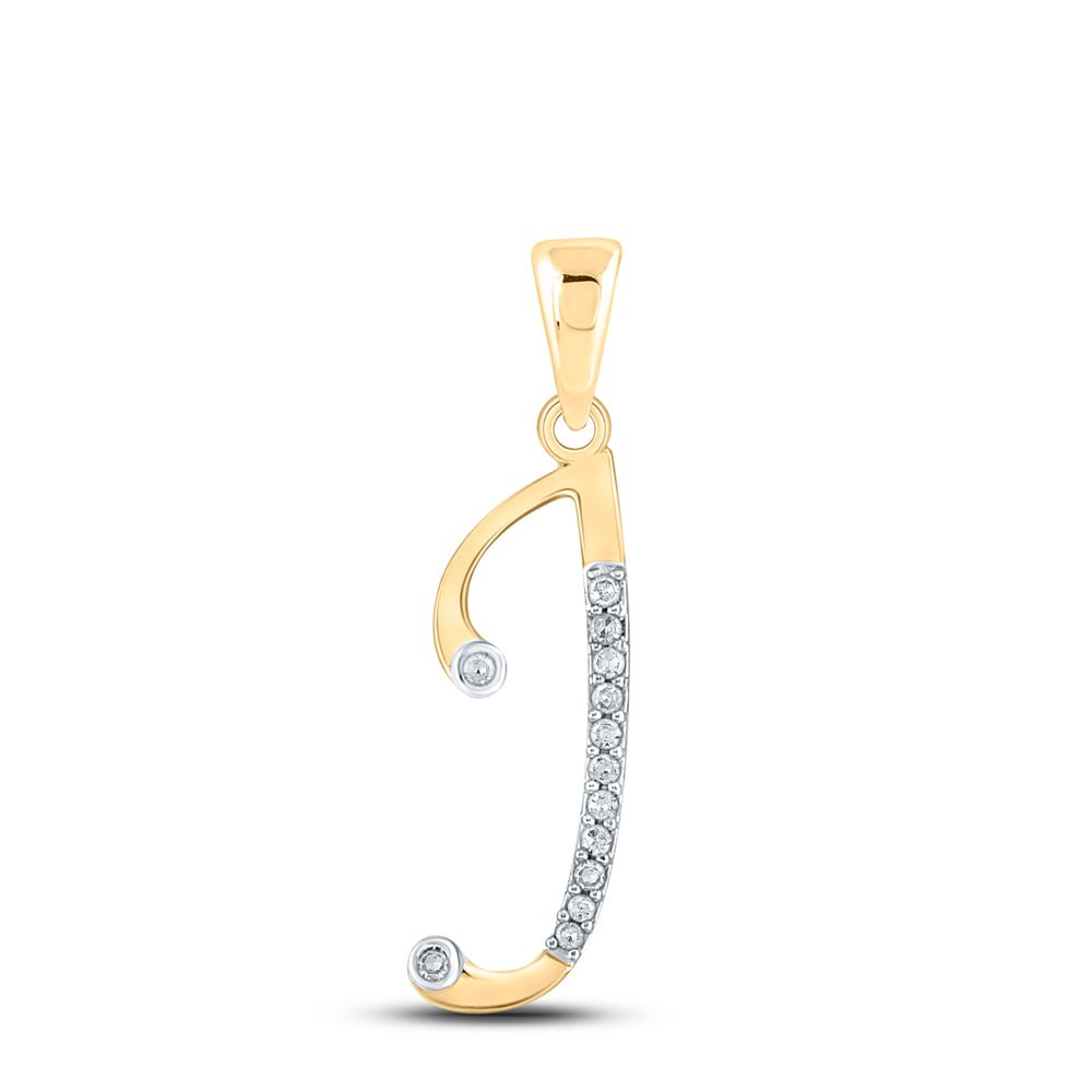 10K Yellow Gold Round Diamond J Initial Letter Pendant 1/10 Cttw - Splendid Jewellery