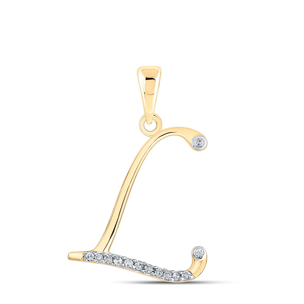 10K Yellow Gold Round Diamond L Initial Letter Pendant 1/12 Cttw - Splendid Jewellery