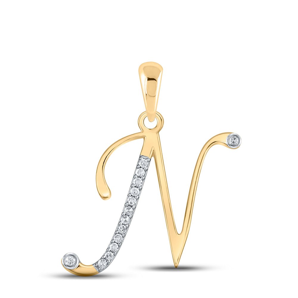 10K Yellow Gold Round Diamond N Initial Letter Pendant 1/20 Cttw - Splendid Jewellery