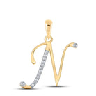 10K Yellow Gold Round Diamond N Initial Letter Pendant 1/20 Cttw - Splendid Jewellery