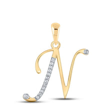 Load image into Gallery viewer, 10K Yellow Gold Round Diamond N Initial Letter Pendant 1/20 Cttw - Splendid Jewellery