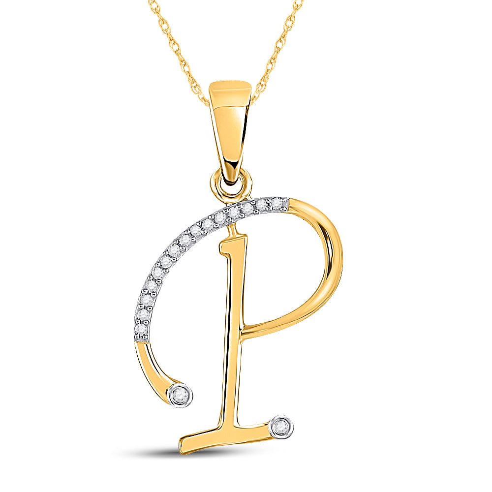 10K Yellow Gold Round Diamond P Initial Letter Pendant 1/12 Cttw - Splendid Jewellery