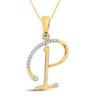 10K Yellow Gold Round Diamond P Initial Letter Pendant 1/12 Cttw - Splendid Jewellery