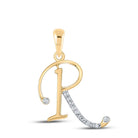 10K Yellow Gold Round Diamond R Initial Letter Pendant 1/12 Cttw - Splendid Jewellery