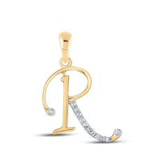 Load image into Gallery viewer, 10K Yellow Gold Round Diamond R Initial Letter Pendant 1/12 Cttw - Splendid Jewellery