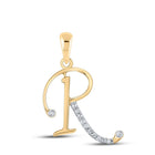 10K Yellow Gold Round Diamond R Initial Letter Pendant 1/12 Cttw - Splendid Jewellery
