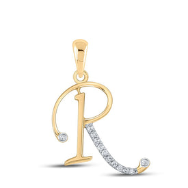 10K Yellow Gold Round Diamond R Initial Letter Pendant 1/12 Cttw - Splendid Jewellery