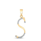 10K Yellow Gold Round Diamond S Initial Letter Pendant 1/10 Cttw - Splendid Jewellery