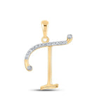 10K Yellow Gold Round Diamond T Initial Letter Pendant 1/10 Cttw - Splendid Jewellery