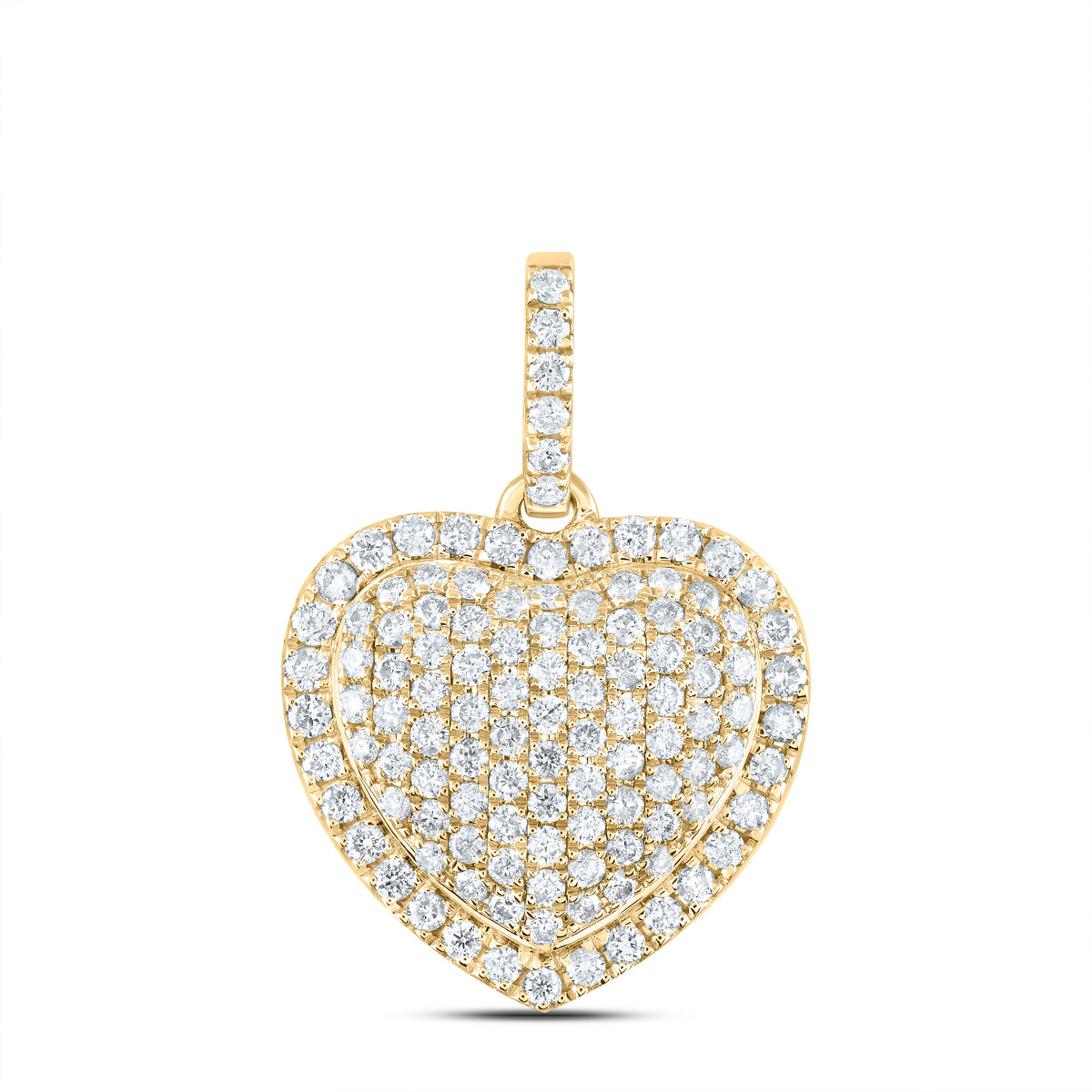 14K Yellow Gold Round Diamond Heart Pendant 1 Cttw - Splendid Jewellery