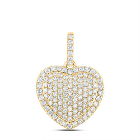14K Yellow Gold Round Diamond Heart Pendant 1 Cttw - Splendid Jewellery