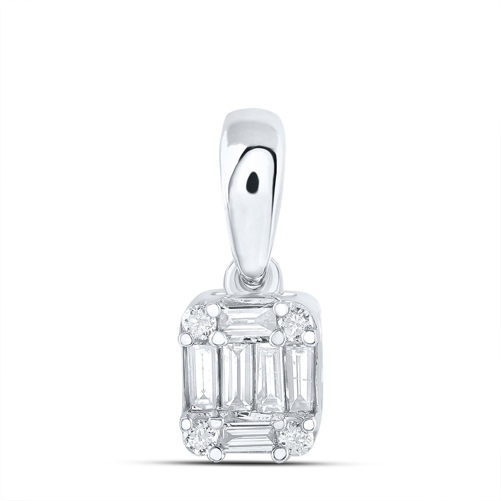 14K White Gold Baguette Diamond Womens Baguette Fashion Cluster Pendant 1/8 Cttw - Splendid Jewellery