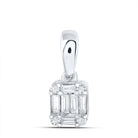14K White Gold Baguette Diamond Womens Baguette Fashion Cluster Pendant 1/8 Cttw - Splendid Jewellery
