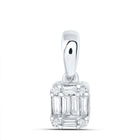 14K White Gold Baguette Diamond Womens Baguette Fashion Cluster Pendant 1/8 Cttw - Splendid Jewellery